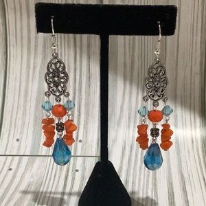 Handmade blue orange chandelier earrings